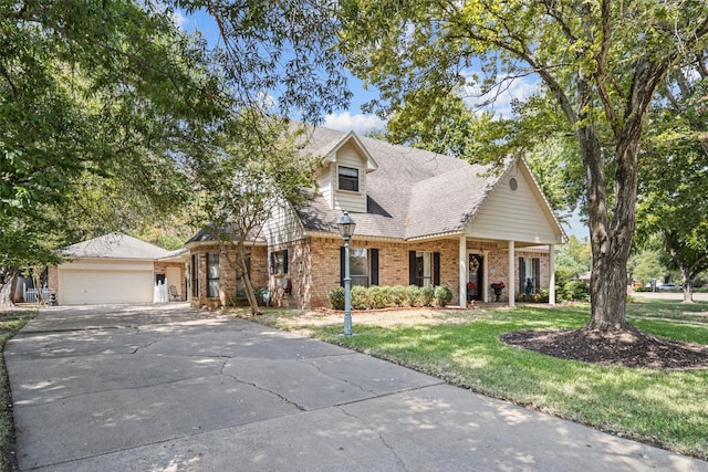 215 Enchanted Estates Dr, Crockett, TX 75835 - view of front of property featuring brick siding, concrete driveway, a front yard, a garage, and a shingled roof