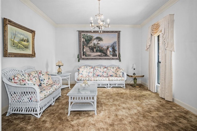 215 Enchanted Estates Dr, Crockett, TX 75835 - living area featuring a chandelier, crown molding, and carpet