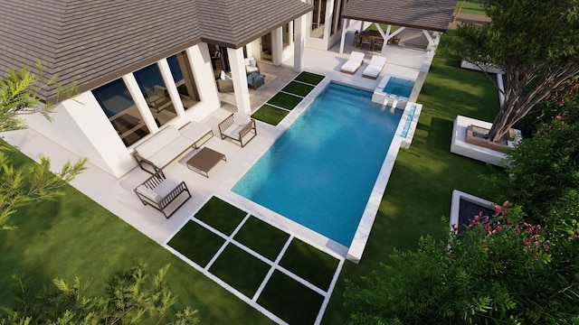 2603 Merlin Way, Katy, TX 77493 - swimming pool with an outdoor hangout area, a patio area, a yard, and a gazebo