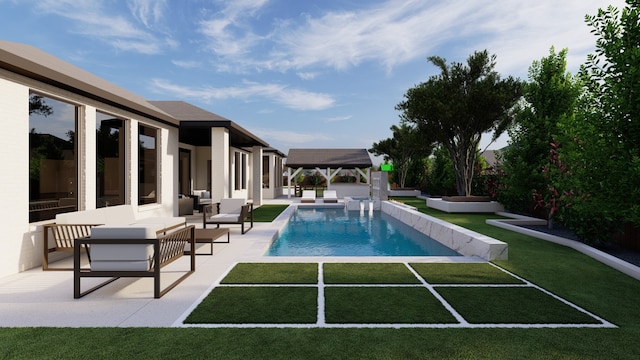 2603 Merlin Way, Katy, TX 77493 - swimming pool featuring an outdoor living space, a lawn, a patio area, and a gazebo