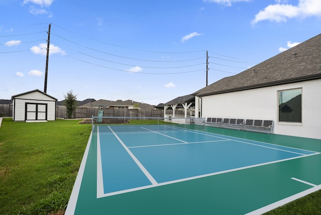 2603 Merlin Way, Katy, TX 77493 - view of tennis court featuring a storage shed
