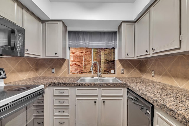 6437 Bayou Glen Rd, Houston, TX 77057 - kitchen with range with electric cooktop, black microwave, dishwasher, and decorative backsplash
