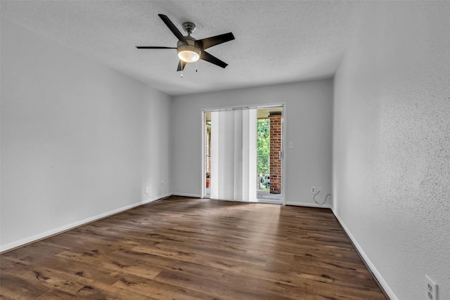 6437 Bayou Glen Rd, Houston, TX 77057 - empty room featuring wood finished floors, a ceiling fan, a textured wall, and a textured ceiling