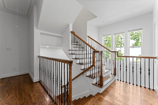1038 E 29th St, Houston, TX 77009 - stairway with attic access and wood finished floors