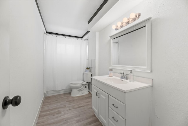 12211 Pine Knoll Dr, Houston, TX 77099 - bathroom with vanity, wood finished floors, and a shower with curtain