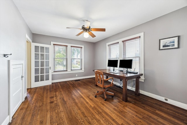 1731 Marshall St, Houston, TX 77098 - home office featuring ceiling fan and wood finished floors