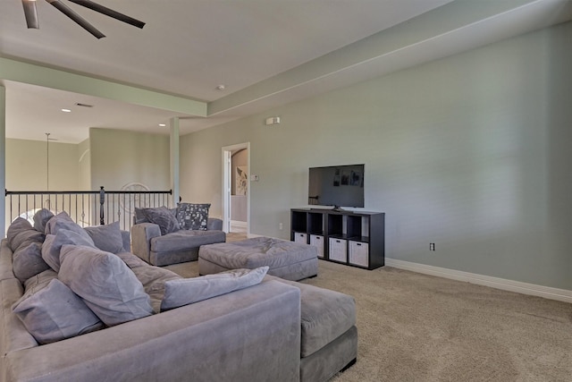 20210 Mariposa Blue Ln, Cypress, TX 77433 - carpeted living area featuring ceiling fan and recessed lighting