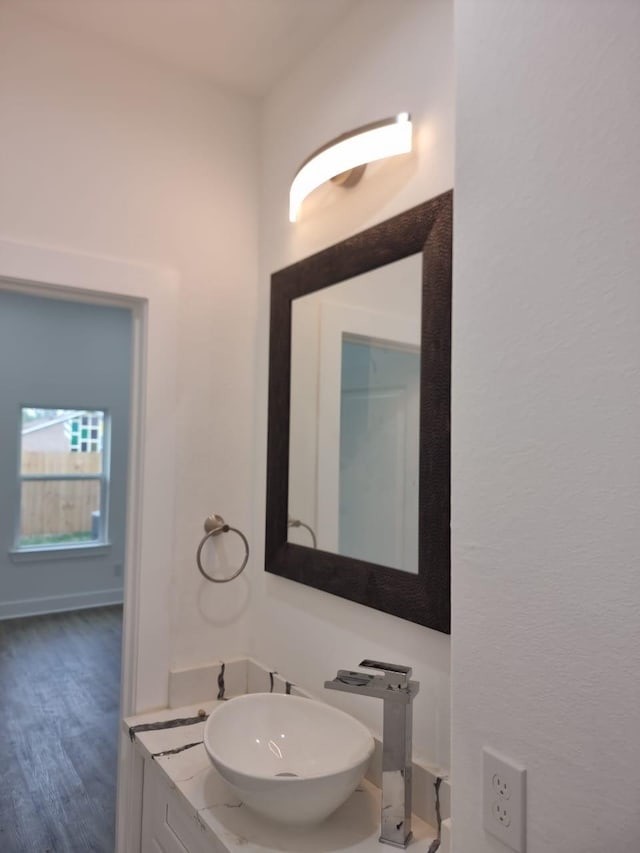 3013 Sparrow St, Houston, TX 77051 - bathroom with vanity and wood finished floors