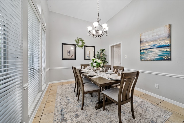 22406 Cascade Springs Dr, Katy, TX 77494 - dining room featuring high vaulted ceiling, a chandelier, and light tile patterned floors