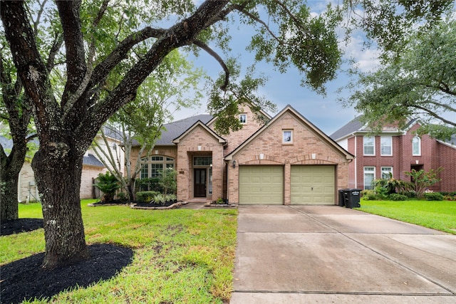 22406 Cascade Springs Dr, Katy, TX 77494 - traditional-style house with brick siding, a garage, a front lawn, and concrete driveway