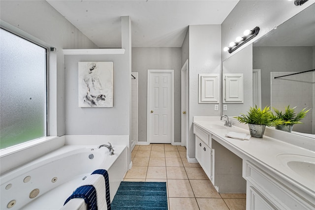 22406 Cascade Springs Dr, Katy, TX 77494 - full bathroom with double vanity, a whirlpool tub, tile patterned floors, and tiled shower