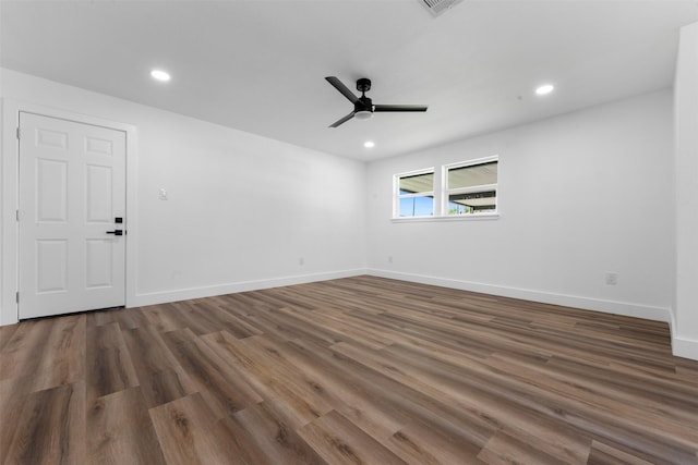3112 Hays St, Pasadena, TX 77503 - empty room with ceiling fan, wood finished floors, and recessed lighting