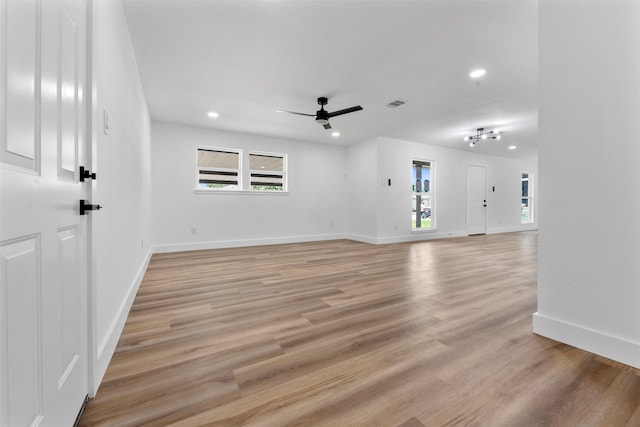 3112 Hays St, Pasadena, TX 77503 - unfurnished room featuring ceiling fan, healthy amount of natural light, recessed lighting, and light wood-style flooring