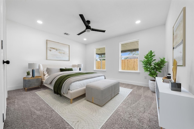 3112 Hays St, Pasadena, TX 77503 - carpeted bedroom featuring recessed lighting and a ceiling fan