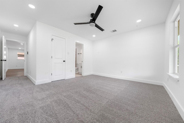 3112 Hays St, Pasadena, TX 77503 - unfurnished bedroom featuring carpet floors, recessed lighting, ensuite bath, and ceiling fan