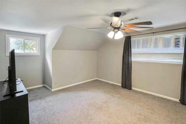 2706 Meadow Ln, La Marque, TX 77568 - additional living space with a ceiling fan, carpet flooring, and vaulted ceiling