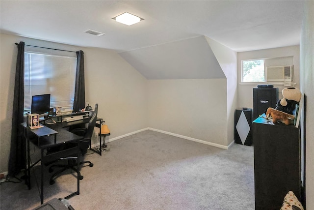 2706 Meadow Ln, La Marque, TX 77568 - carpeted office featuring lofted ceiling and a wall mounted air conditioner