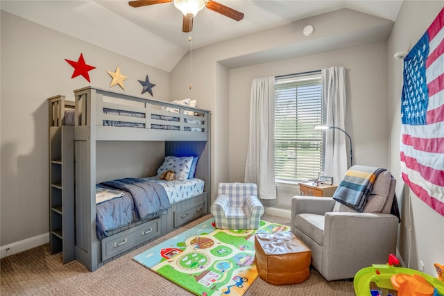 31218 Redwood Manor Ct, Spring, TX 77386 - bedroom with lofted ceiling, carpet floors, and a ceiling fan