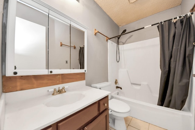 6643 Briar Glade Dr, Houston, TX 77072 - bathroom with shower / bath combo, vanity, tile patterned flooring, and a textured ceiling