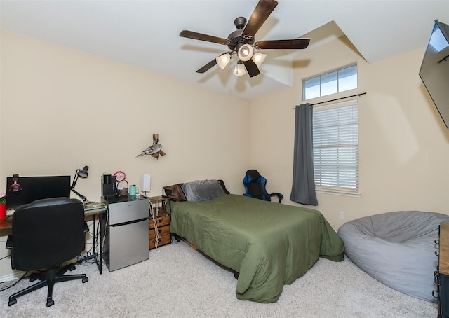 215 Capps Dr, College Station, TX 77845 - bedroom featuring carpet floors, an office area, fridge, and ceiling fan
