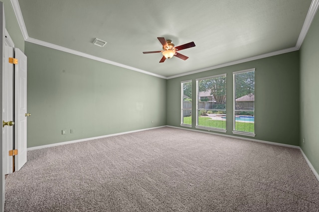1808 Brookside Dr, Friendswood, TX 77546 - empty room with a ceiling fan, ornamental molding, and carpet