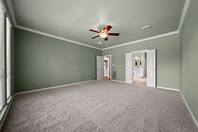 1808 Brookside Dr, Friendswood, TX 77546 - unfurnished bedroom featuring crown molding, carpet flooring, and ceiling fan