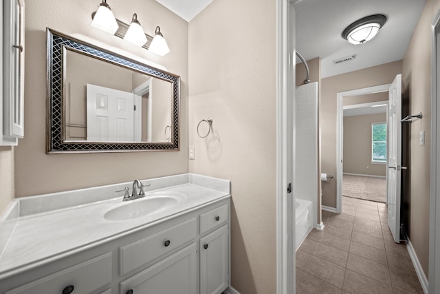 1808 Brookside Dr, Friendswood, TX 77546 - full bathroom featuring vanity, tile patterned floors, and shower / tub combination