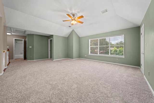 1808 Brookside Dr, Friendswood, TX 77546 - spare room with attic access, carpet, a ceiling fan, and lofted ceiling