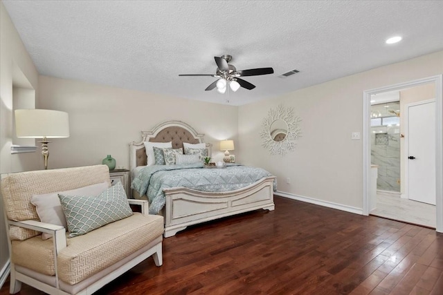 15502 Rana Ct, Houston, TX 77068 - bedroom featuring wood finished floors, a textured ceiling, ceiling fan, recessed lighting, and connected bathroom