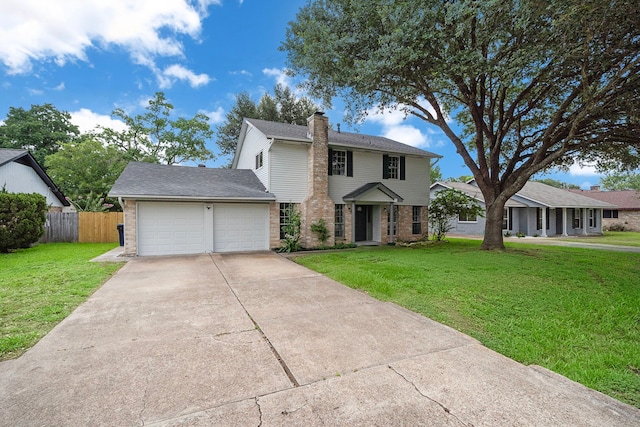 21710 Rotherham Dr, Spring, TX 77388 - traditional-style house with a chimney, brick siding, concrete driveway, and an attached garage