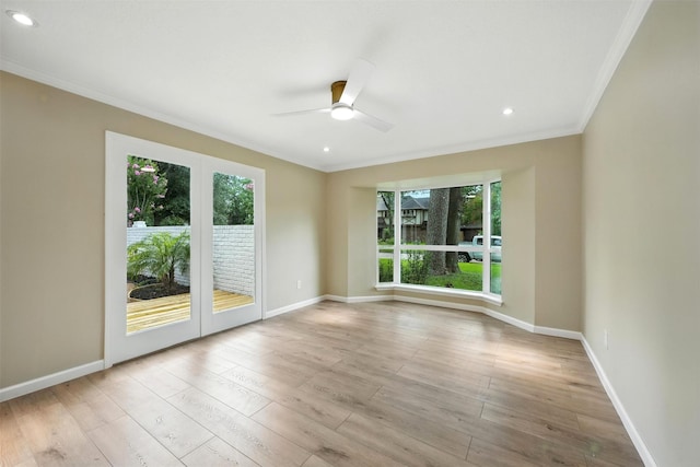 11726 Gardenglen Dr, Houston, TX 77070 - unfurnished room with crown molding, plenty of natural light, a ceiling fan, wood finished floors, and recessed lighting