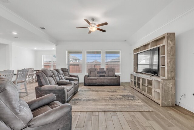 505 Ozark Ct, League City, TX 77573 - living room with a ceiling fan, wood finished floors, plenty of natural light, recessed lighting, and ornamental molding