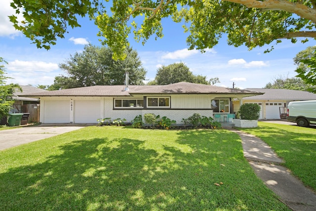 5411 Meadow Creek Ln, Houston, TX 77017 - single story home featuring brick siding, an attached garage, concrete driveway, and a front lawn