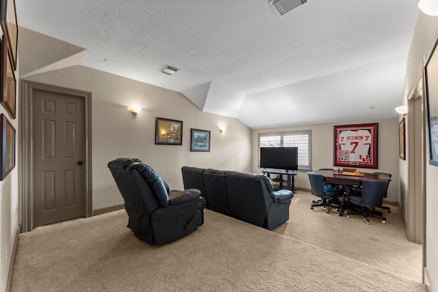 12218 Johns Enterprise Ct, Cypress, TX 77433 - carpeted cinema featuring lofted ceiling and a textured ceiling