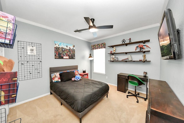 3214 Oak Park Ln, Missouri City, TX 77459 - bedroom featuring carpet, ornamental molding, and ceiling fan