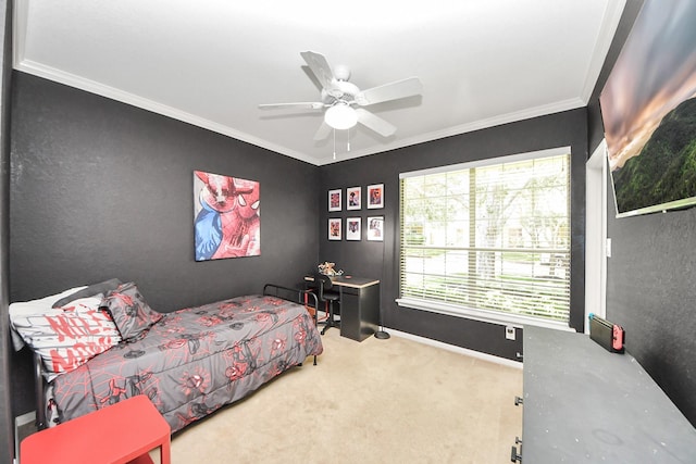 3214 Oak Park Ln, Missouri City, TX 77459 - carpeted bedroom with crown molding and a ceiling fan