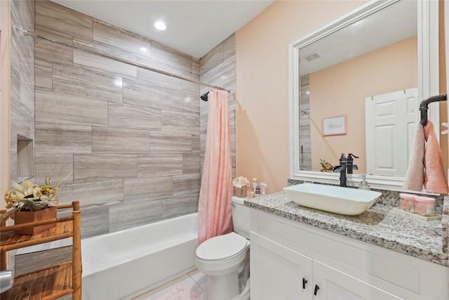 1415 Pony Ln, Simonton, TX 77485 - full bathroom featuring shower / tub combo with curtain, vanity, and tile patterned floors