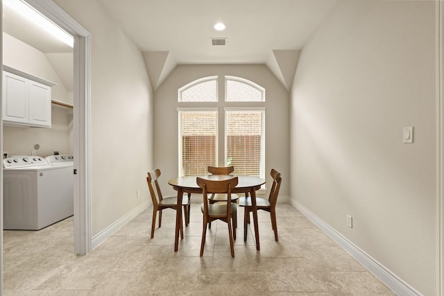 1719 Quail Ridge Dr, Katy, TX 77493 - dining area featuring independent washer and dryer and lofted ceiling