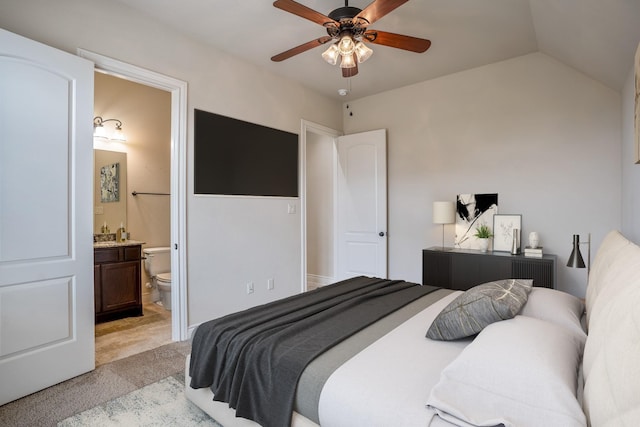 1719 Quail Ridge Dr, Katy, TX 77493 - bedroom featuring light colored carpet, ensuite bathroom, and a ceiling fan