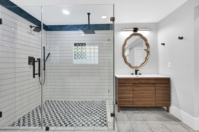3343 Tampa St, Houston, TX 77021 - bathroom featuring a shower stall, vanity, and recessed lighting