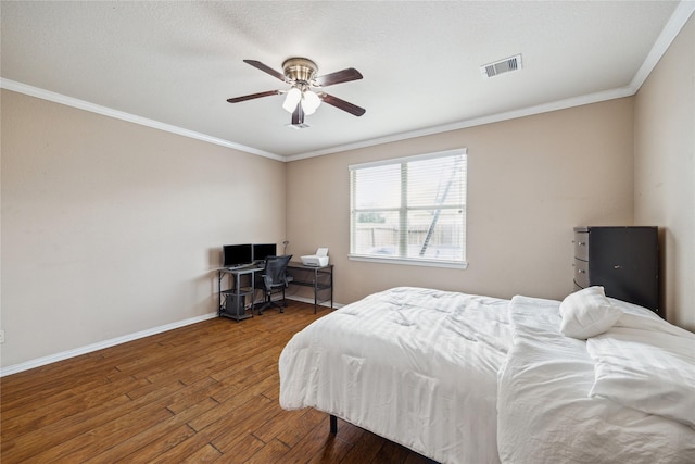 8234 Nagy Hill St, Spring, TX 77379 - bedroom with wood finished floors, ornamental molding, a ceiling fan, and an office area
