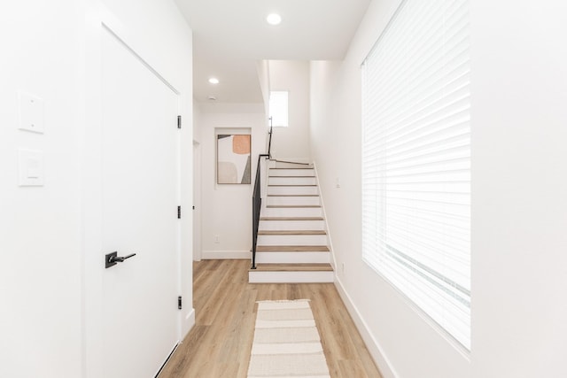 1615 Erin St, Houston, TX 77009 - stairs with wood finished floors and recessed lighting