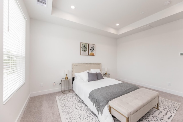 1615 Erin St, Houston, TX 77009 - bedroom with light colored carpet, multiple windows, recessed lighting, and a tray ceiling