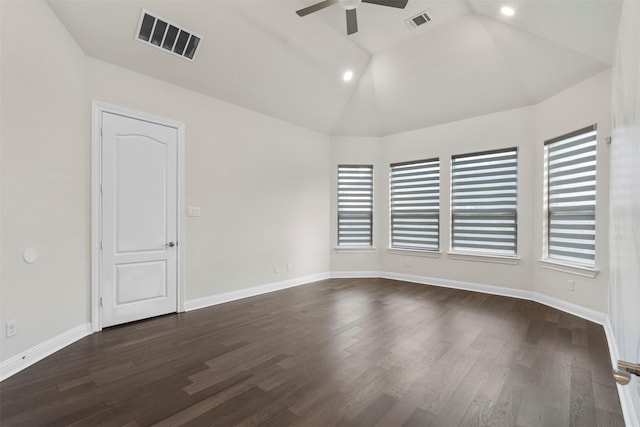 6126 Garden Lakes Ln, Sugar Land, TX 77479 - unfurnished room with a ceiling fan, dark wood-style flooring, and high vaulted ceiling
