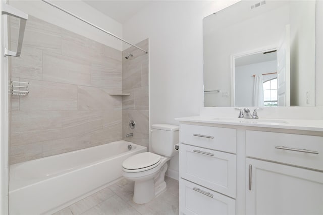 13731 Pedernales Ct, Cypress, TX 77429 - bathroom with vanity, shower / bathtub combination, and tile patterned floors