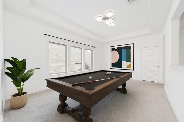 13731 Pedernales Ct, Cypress, TX 77429 - game room with carpet, a raised ceiling, and billiards table