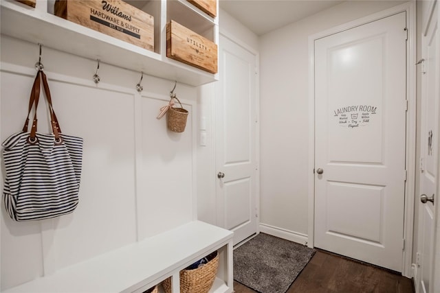 4209 Orchard Pass Dr, Spring, TX 77386 - mudroom featuring dark wood-style flooring and baseboards