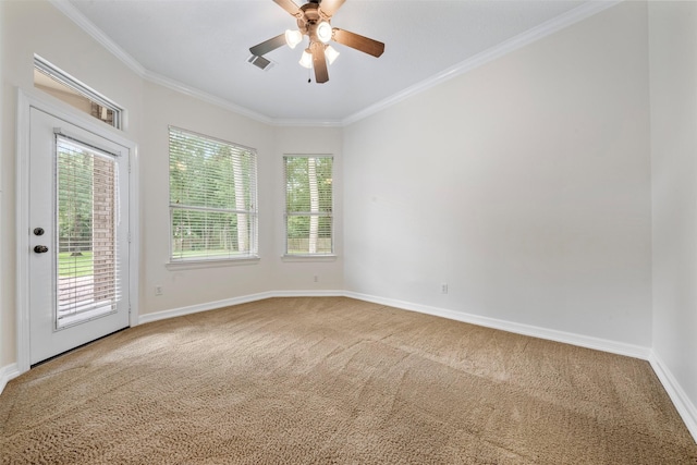 3207 W Benders Landing Blvd, Spring, TX 77386 - empty room featuring carpet flooring, crown molding, and a ceiling fan