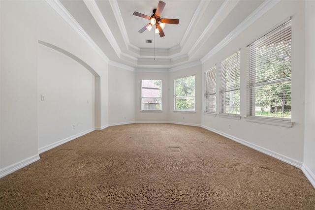3207 W Benders Landing Blvd, Spring, TX 77386 - unfurnished room featuring plenty of natural light, light carpet, a raised ceiling, crown molding, and ceiling fan