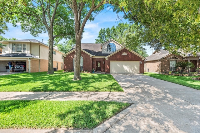 15207 Hillside Park Way, Cypress, TX 77433 - traditional home featuring brick siding, a garage, driveway, and a front yard
